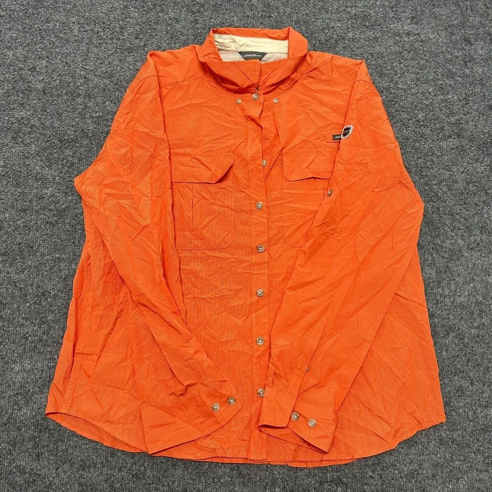 Eddie Bauer Shirt Womens XL Orange Long Sleeve Ventilated Hiking Outdoor Trail